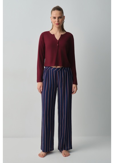 Suwen Campus Uzun Kollu Pijama Üstü Wsh12510055020 Bordo