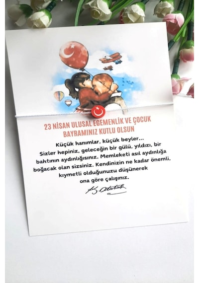 10 Adet Atatürk Ve 23 Nisan Kartlı Bayrak Bileklik -jelatinli Çok Renkli