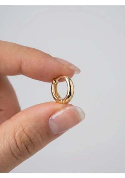 14 Ayar Altın Mini Oval Halka Küpe