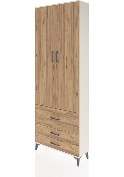 Arges Dolap Tek Raflı 3 Çekmeceli Tek Askılı 88x30x243 Aytaşı-çam Aytası