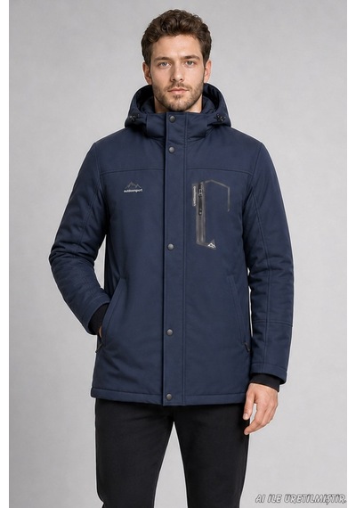 Freemen Erkek Kapüşonlu İçi Kürklü Su Ve Rüzgar Geçirmez Outdoor Softshell Mont-414 Lacivert
