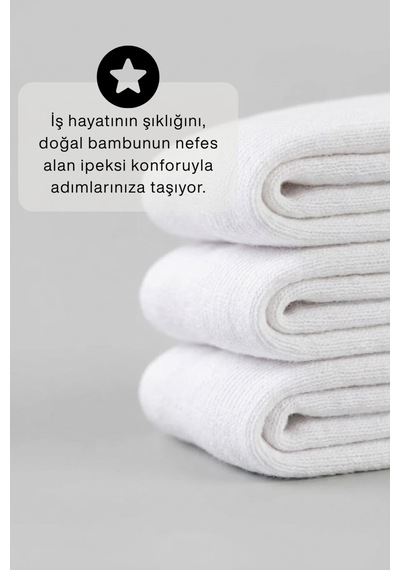 Socketta 3'lü Beyaz Erkek Business Bambu Dikişsiz Esnek Çift Kat Kışlık Soket Çorap - Premium Beyaz