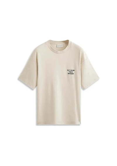 By Basak Collection 100% Pamuk Krem Renkli Erkek Slogan Tişört Le T-shirt