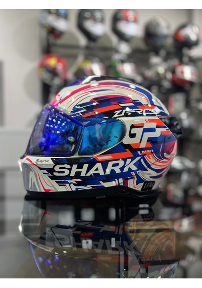 +1 Mavi Vizör + Shark Skwal İ3 Zarco Gp Ledli Kapalı Kask Beyaz - Mavi
