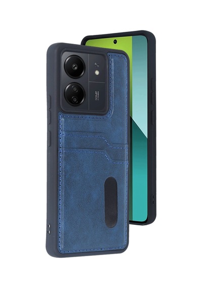 Xiaomi Poco C65 Uyumlu Deri Kartvizitli Kartlıklı Premium Telefon Kılıfı Kapak Lacivert