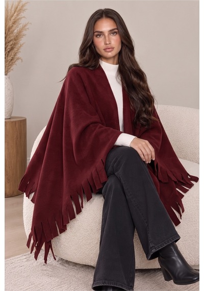 Givoria Kadın Kışlık %100 Polar Püsküllü Şal Omuz Şalı 1. Kalite Bordo Bordo