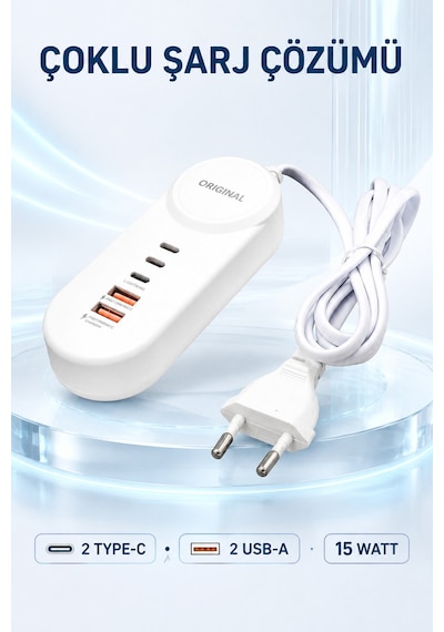 15w Çoklu Şarj Adaptörü 2 Type-c 2 Usb-a Çıkışlı Pd Lightning Destekli 4 Portlu Aşırı Isınma, Kısa Devre Ve Yüksek Akım Koruması 15w Çoklu Şarj Adaptörü 2 Type-c 2 Usb-a Çıkışlı Pd Lightning Destekli 4 Portlu Aşırı Isınma, Kısa Devre Ve Yüksek Akım Koruması