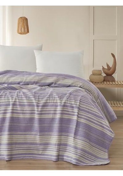 Pamuklu 4 Mevsim Çift Kişilik Battaniye, 180x220 Cm,%70 Pamuk%30 Polyester Lila Genel