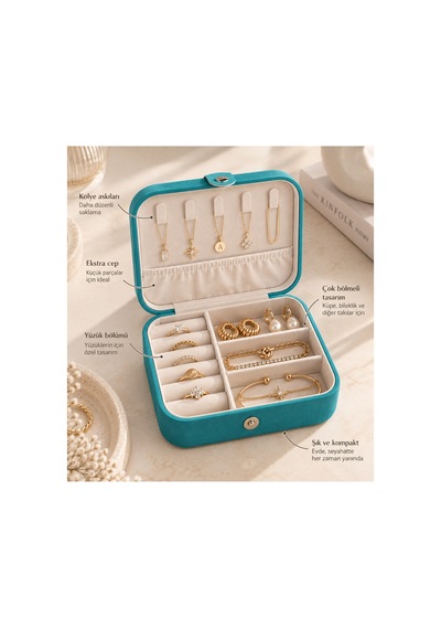 Essentials Collection Cove Turkuaz Bölmeli Takı Kutusu Yüzük Küpe Kolye Düzenleyici Seyahat Organizeri Turkuaz Turkuaz