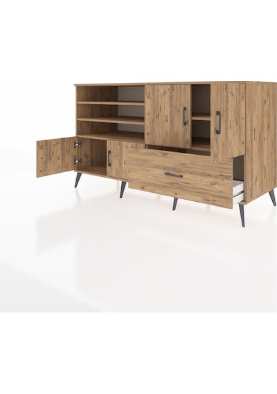 Kronos Konsol 5 Raflı Tek Çekmeceli 4 Kapaklı 176x59x99 Çam-çam Çam-çam