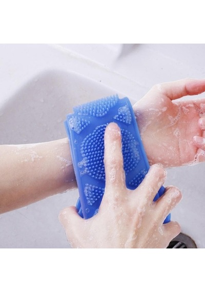 Silikon Çift Taraflı Banyo Duş Sırt Kesesi 70 CM 2'li Mavi - Mor
