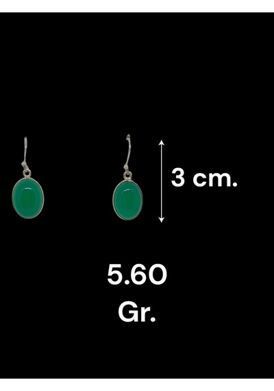 Yeşil Akik Taşlı 925 Ayar Gümüş El İşçiliği Küpe