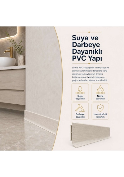 Linela Suya Dayanıklı Pvc Süpürgelik 8 Cm - Brisbane Meşe - Lnl408