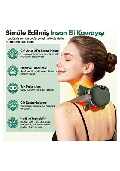 El Hissiyatlı Harika Masaj Aleti & Boyun Omuz Bel Ağrıları Için Birebir & Sabitleme Kemerli Isıtmalı Şarjlı Düz Renkli