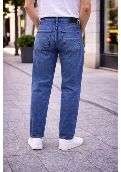 Cedy Denim Dar Paça Erkek Yüksek Bel Kot Pantolon - Salaş Mom Jean C333 Mavi