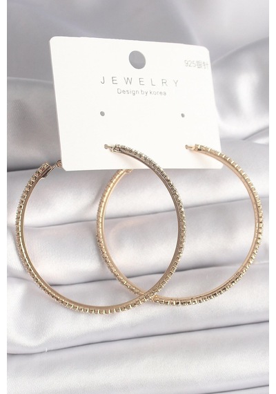Mey İthalat Pirinç Gold Renk Zirkon Taşlı Halka Model Kadın Küpe Altın 25385157