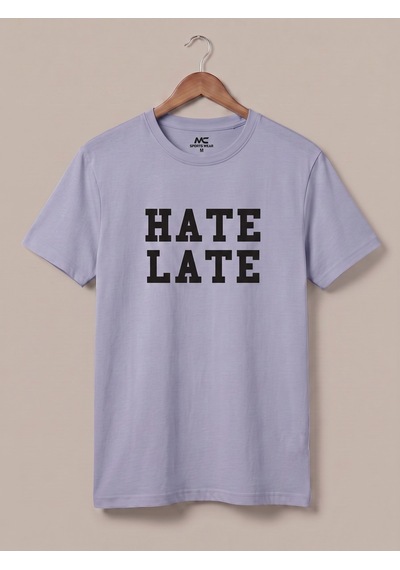 Maccali Erkek Lila Hate Late Baskılı Bisiklet Yaka Bol Kesim Tişört