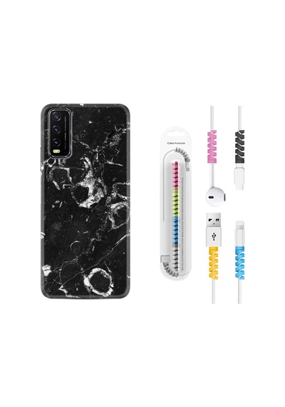 Vivo Y11S Kılıf Kablo Koruyuculu Black Hole Marble 1387