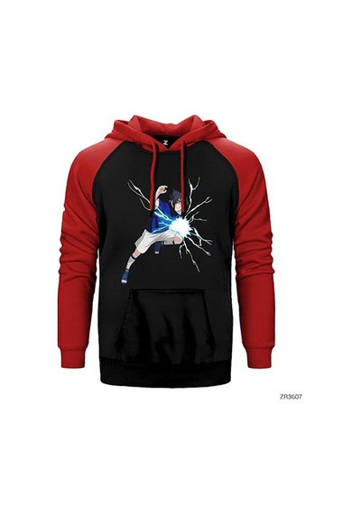 Naruto Uchia Sasuke Kırmızı Renk Reglan Kol Sweatshirt / Hoodie