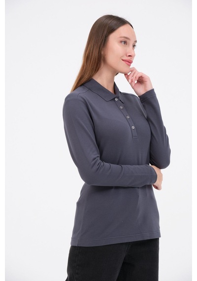 Msw Kadın Uzun Kollu Regular Fit Polo Yaka T-shirt Füme