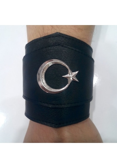 Hakiki Dana Derisi Ay Yıldız Bileklik Beyaz