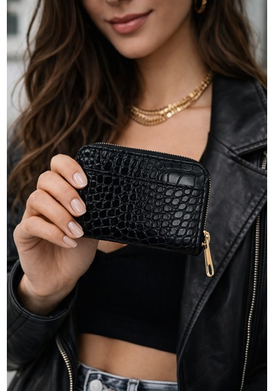 Gk Gamzelirenklerim Luxury Fashıon&accessorıes Mini Cüzdan Kartlık Tek Gözlü Fermuarlı Rugan Suni Deri Siyah
