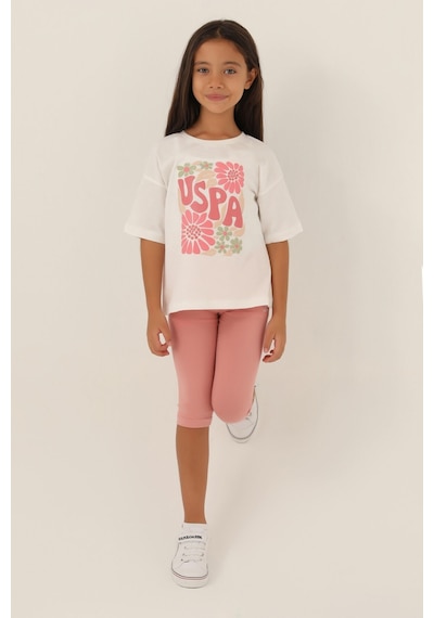 U.S. Polo Assn. Lisanslı Flower Krem Kız Çocuk Kapri Takım 5274-43158 Krem