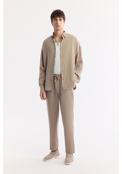 Avva Erkek Bej Alttan Britli Yaka Soft Touch Oversize Fit Gömlek A51y2168