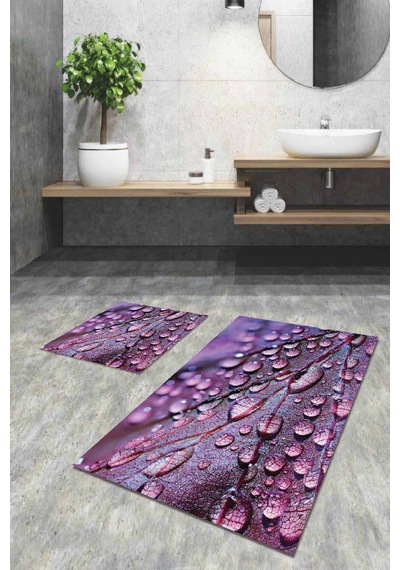 Mor 3d Üç Boyutlu Banyo Halısı Klozet 2'li Paspas Seti Bs024