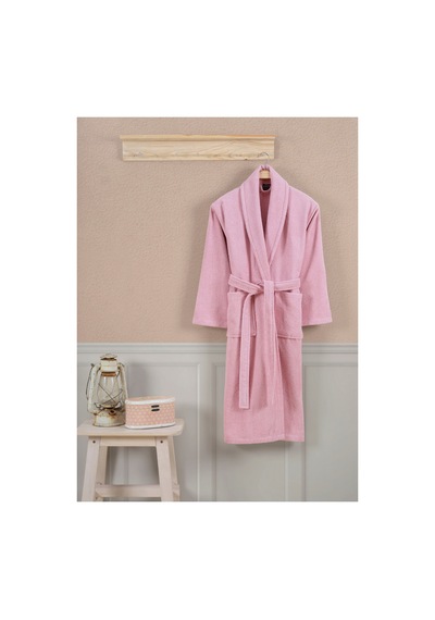 %100 Pamuk Pudra Pembe Kadın Bornoz Banyo, Spa, Havuz, Çeyiz