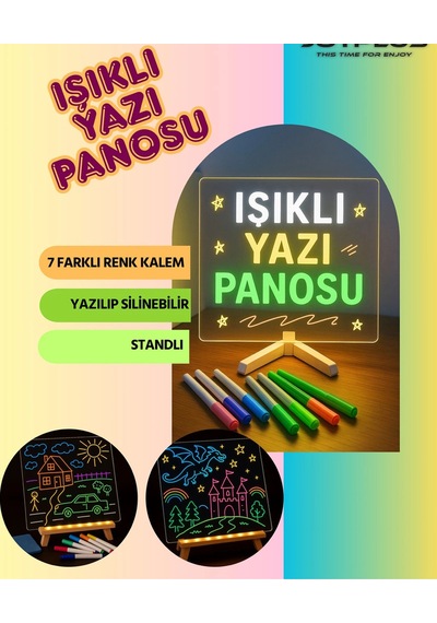 Neon Işıklı 7 Renk Işık Boyama Kalemli Led Resim Panosu Boya Tdrtr Çok Renkli