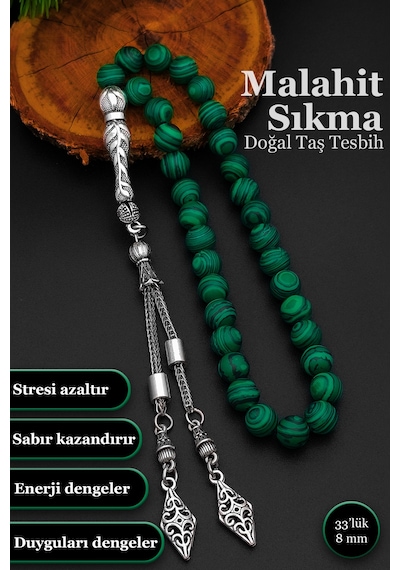 Erkek Sıkma Malahit Tesbih 8 Mm Bt041 Yeşil