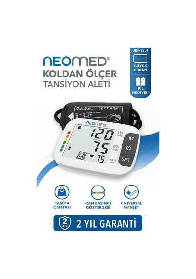 Neomed Dbp-1359 Büyük Ekranlı Hafızalı Üstk Koldan Dijital Tam Otomatik Tansiyon Aleti