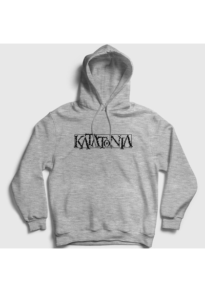 Presmono Unisex Logo Katatonia Kapüşonlu Sweatshirt Gri Melanj