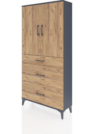 Arges Dolap 3 Raflı 3 Çekmeceli 2 Kapaklı 88x30x182 Antrasit-çam Antrasit