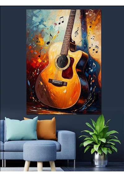 Ahşap Tablo Renk Patlamalı Sanatsal Akustik Gitar