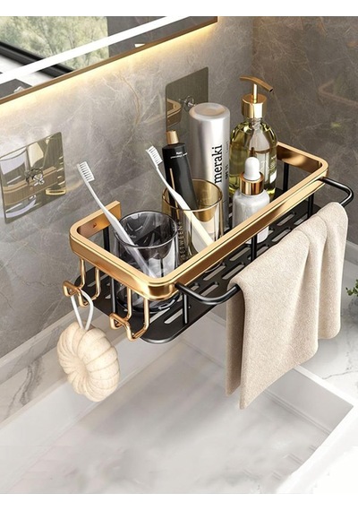 Hedi's Home Banyo Mutfak Askısı Kiracı Dostu Yapışkanlı Banyo Düzenleyici Raf Siyah/gold Genel