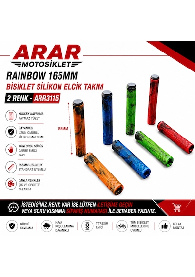 Rainbow 165mm Bisiklet Silikon Elcik Takım 2 Renk-arr3115