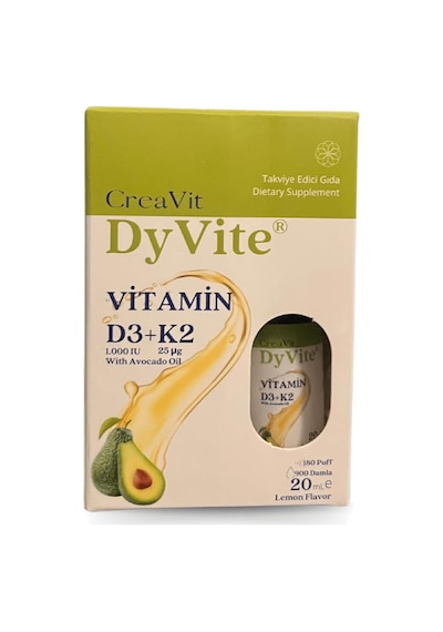 Dyvite Vitamin D3k2, Avokado Yağlı, Limon Aromalı Takviye Edici Gıda, 20 Ml