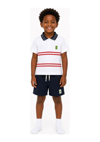 Haribo Lisanslı Çizgili Polo Yaka Çocuk T-shirt Şort Takım Lacivert