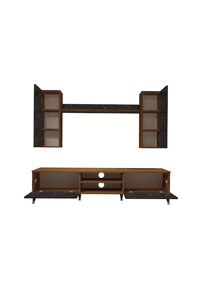 Decoraktiv Eko 7 Mdf Dvd Silver Tv Ünitesi Tv Sehpası Ceviz - Siyah Mermer