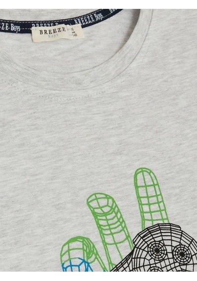 Breeze Erkek Çocuk Pamuklu Gamers Gonna Yarım Kol Tshirt-14614 Gri