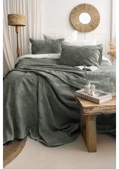 Şaheser Home Collection Yatak Örtüsü Çift Kişilik İt Yeşil Renkli