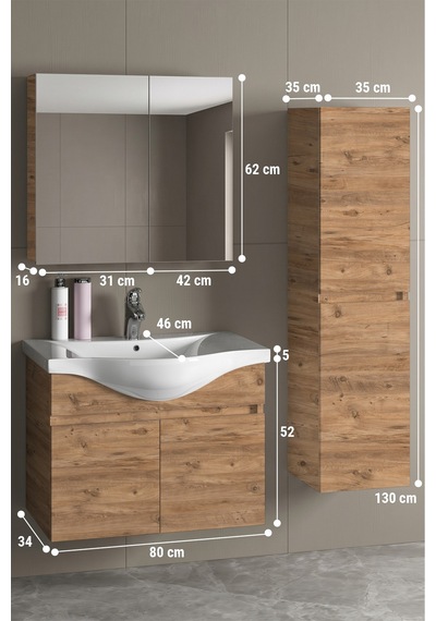 Yıldız 80+35 Cm Atlantik Çam Mdf Seramik Lavabolu Asma Banyo Dolabı Takımı Yıldız 80+35 Cm Atlantik Çam Mdf Seramik Lavabolu Asma Banyo Dolabı Takımı