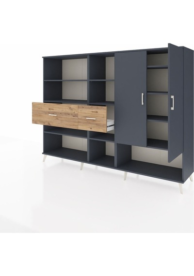 Hyperion Dolap 10 Raflı 2 Çekmeceli 2 Kapaklı 220x44x163 Antrasit Antrasit-antrasit/çam Hyperion Dolap 10 Raflı 2 Çekmeceli 2 Kapaklı 220x44x163 Antrasit Antrasit-antrasit/çam