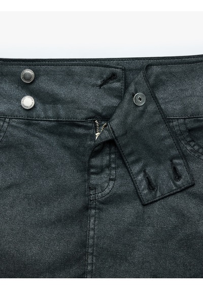 Koton Normal Bel Düğme Detaylı Cepli Pamuklu Denim Mini Şort Etek Siyah 7wal70031md