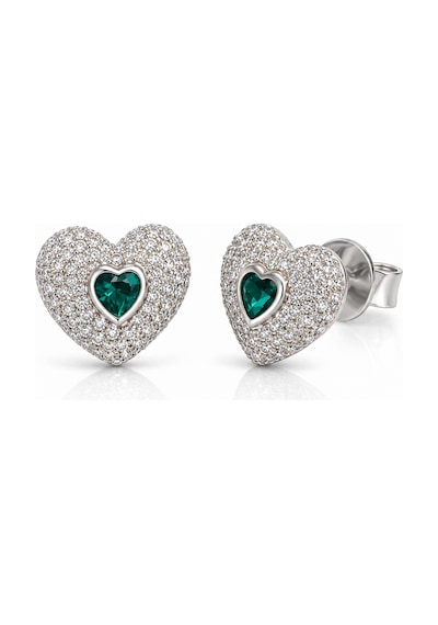 Servi 925 Ayar Gümüş Emerald Love Zümrüt Rengi Taşlı Kalp Küpe-542