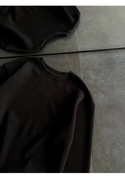 Mbb E-ticaret Kadın Bisiklet Yaka 3 İplik Pamuklu Basic Sweatshirt - Siyah