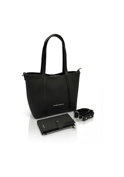 Just Polo Kadın Orijinal Büyük Boy Lüks El & Omuz Çantası Ve Cüzdanı Shopper 27 X 33 Cm Siyah