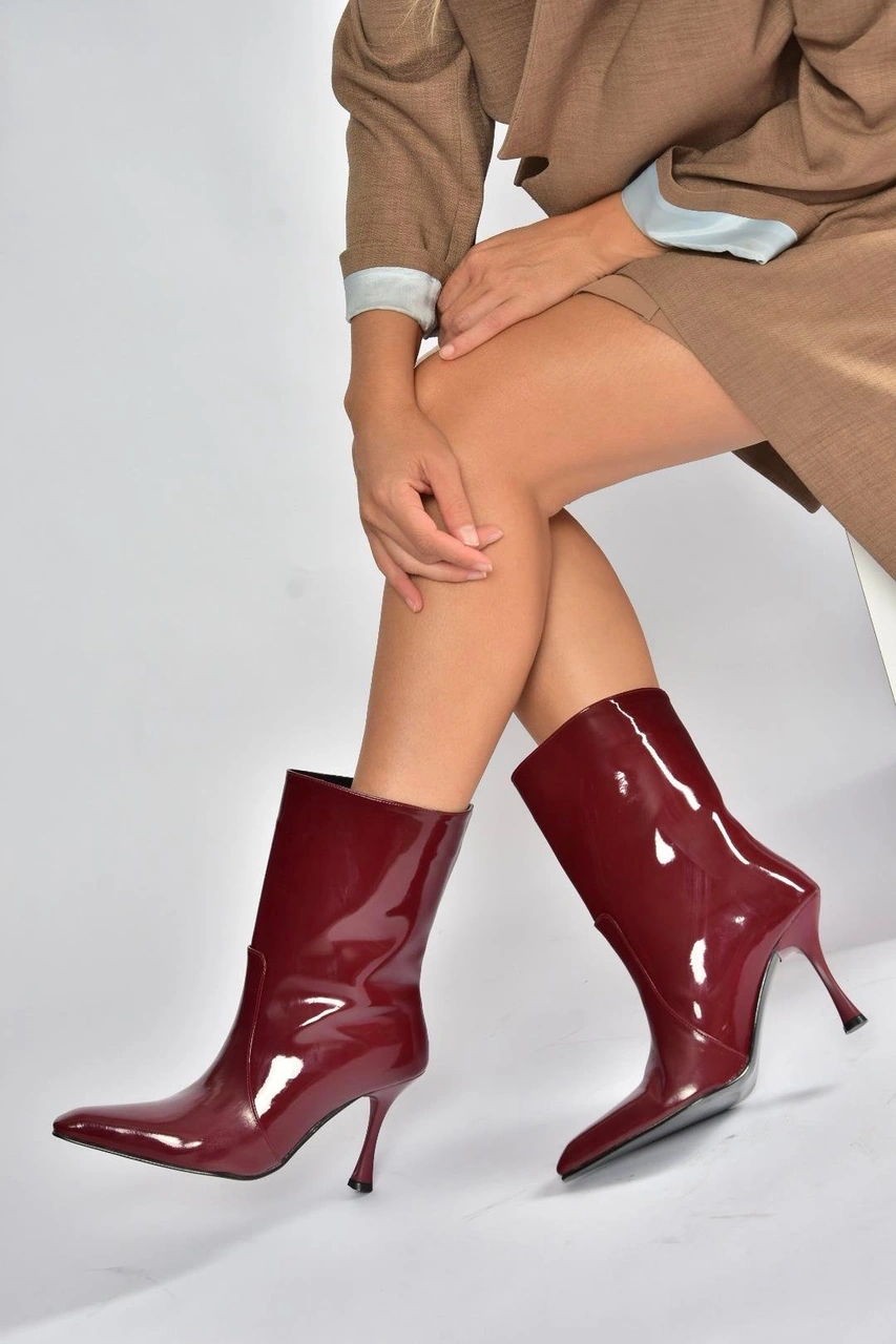 Fox Shoes V752550208 Bordo Rugan İnce Topuklu Kadın Bot Bordo-rugan